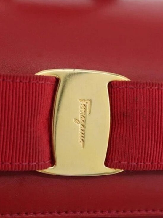 Salvatore Ferragamo Vala Backpack Suede Red Gold Auth BA11218 main image 4